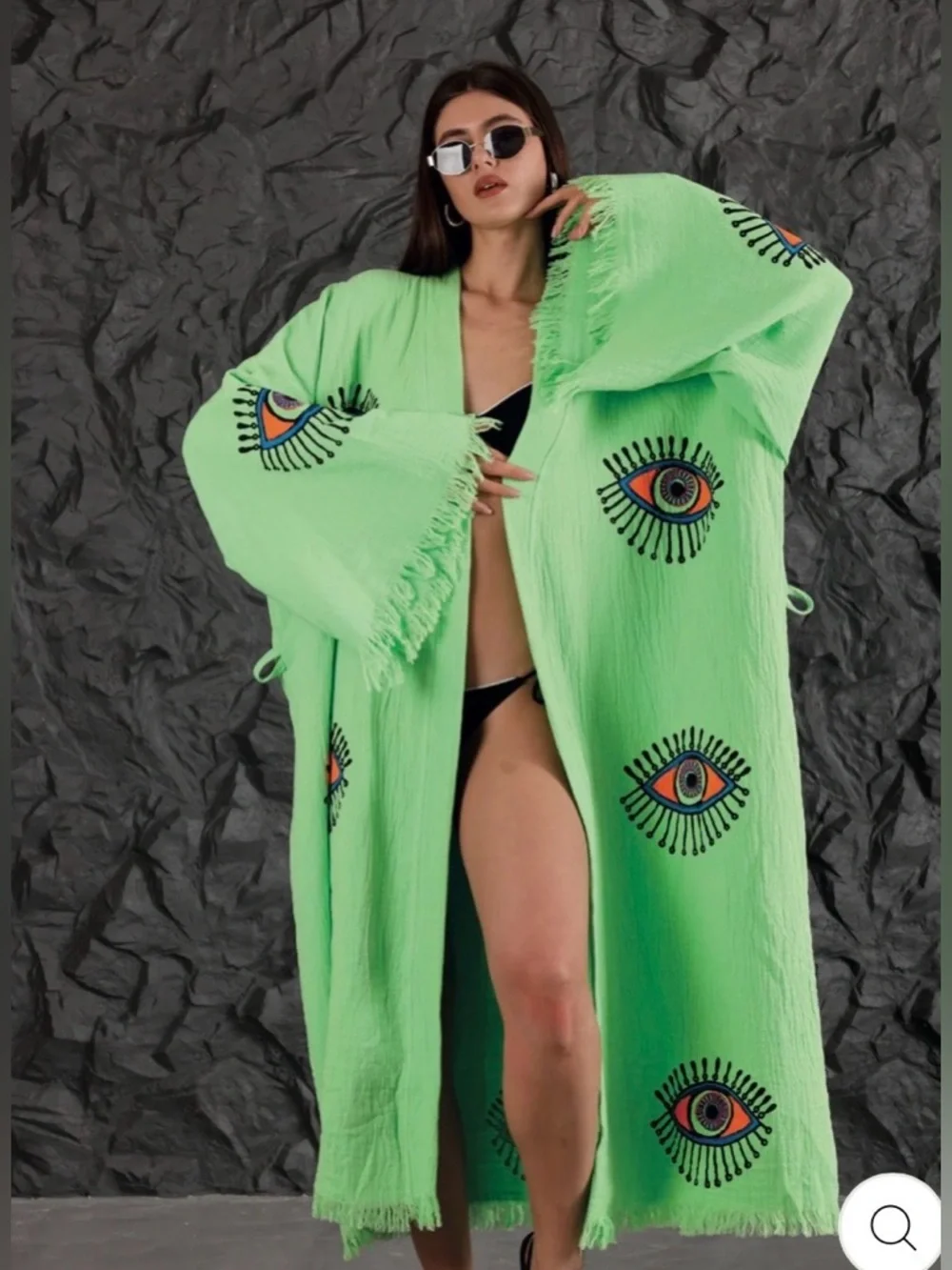 NWOT - SUNSET EYE ROBE/KIMONO Pink Embroidered Eye Robe with Belt Size M - Picture 3 of 7